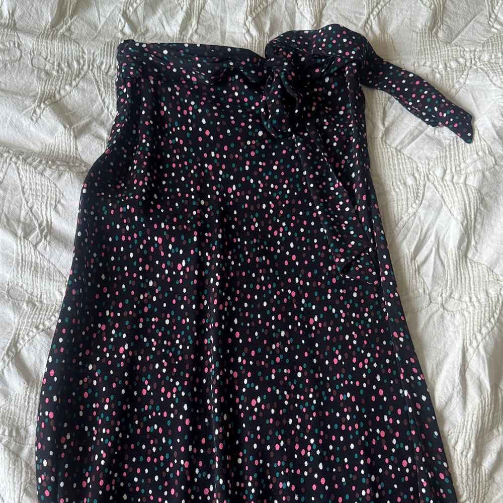 Diane Von Furstenberg Black Midi Skirt with Pink & Teal Dot Print